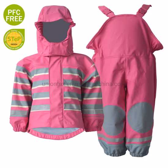 Pantaloni antipioggia con bretelle in PU per bambini Pantaloni impermeabili in PVC per bambini Tinta unita