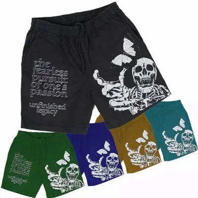 Pantaloncini da uomo Bermuda Street Wear personalizzati in cotone con stampa a forma di teschio per uomo fitness estivo taglie forti